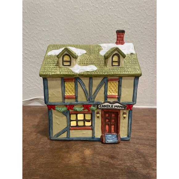 Americana Porcelain Collectible Christmas Village Candle Maker VTG 1991 Lighted - Picture 1 of 8